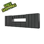 Proslat 12-Piece Glossy Grey Cabinet Set with Black Handles and Stainless Steel Worktop