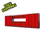 Proslat 12-Piece Glossy Red Cabinet Set with Black Handles and Powder Coated Worktop