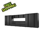 Proslat 12-Piece Mat Black Cabinet Set with Black Handles and Powder Coated Worktop