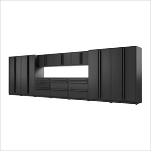 12-Piece Mat Black Cabinet Set with Black Handles and Powder Coated Worktop