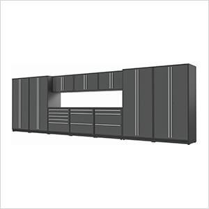 12-Piece Glossy Grey Cabinet Set with Silver Handles and Powder Coated Worktop