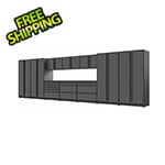 Proslat 12-Piece Glossy Grey Cabinet Set with Black Handles and Powder Coated Worktop