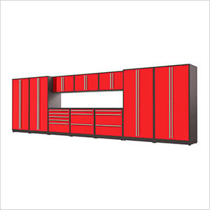 12-Piece Glossy Red Cabinet Set with Silver Handles and Powder Coated Worktop