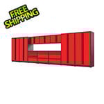 Proslat 12-Piece Glossy Red Cabinet Set with Black Handles and Powder Coated Worktop