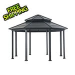 Sunjoy 15 x 15 Octagon Double Tiered Metal Gazebo with Dual Rails and Ceiling Hook