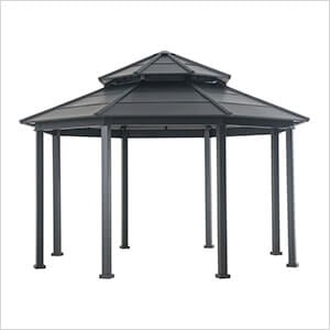 15 x 15 Octagon Double Tiered Metal Gazebo with Dual Rails and Ceiling Hook