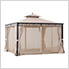 10 x 12 Steel 2-Tier Soft Top Gazebo with Decorative Vine, Netting, Curtains, and Ceiling Hook