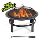 Sunjoy Group 29-Inch Steel Wood Burning Fire Pit with Spark Screen and Fire Poker