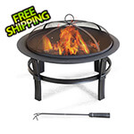 Sunjoy 29-Inch Steel Wood Burning Fire Pit with Spark Screen and Fire Poker