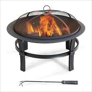 29-Inch Steel Wood Burning Fire Pit with Spark Screen and Fire Poker