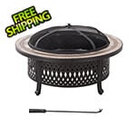 Sunjoy Group 40-Inch Steel Wood Burning Fire Pit with Ceramic Tile Table Top and Fire Poker