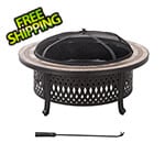 Sunjoy 40-Inch Steel Wood Burning Fire Pit with Ceramic Tile Table Top and Fire Poker