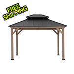 Sunjoy Group 10 x 12 Wooden 2-Tier Hardtop Gazebo with Ceiling Hook