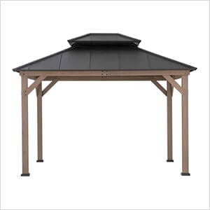 10 x 12 Wooden 2-Tier Hardtop Gazebo with Ceiling Hook