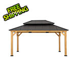 Sunjoy Group 12 x 16 Wooden 2-Tier Hardtop Gazebo with Ceiling Hook