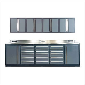 18-Drawer 9-Foot 4-1/4-Inch Heavy Duty Garage Workbench with Wall Cabinets
