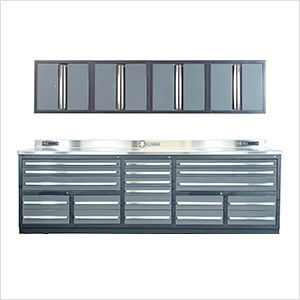 20-Drawer 9-Foot 4-1/4-Inch Heavy Duty Garage Workbench with Wall Cabinets