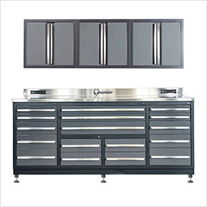 17-Drawer 7-Foot HD Workbench with Leveling Feet and Wall Cabinets