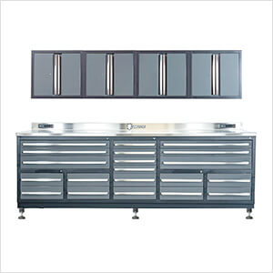 20-Drawer 9-Foot 4-1/4-Inch HD Workbench with Leveling Feet and Wall Cabinets