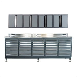 30-Drawer 9-Foot 4-1/4-Inch HD Workbench with Leveling Feet and Wall Cabinets