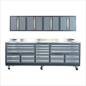20-Drawer 9-Foot 4-1/4-Inch HD Workbench with Casters and Wall Cabinets