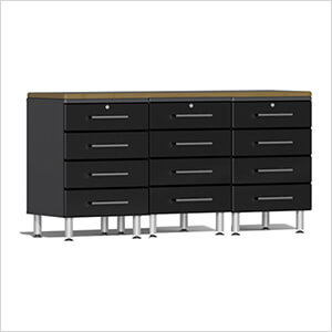 4-Piece Garage Workstation Kit with Bamboo Worktop in Midnight Black Metallic