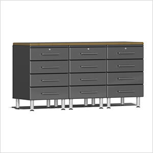 4-Piece Garage Workstation Kit with Bamboo Worktop in Graphite Grey Metallic