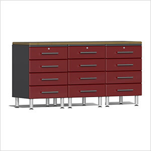 4-Piece Garage Workstation Kit with Bamboo Worktop in Ruby Red Metallic