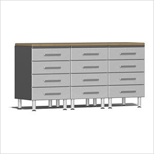 4-Piece Garage Workstation Kit with Bamboo Worktop in Stardust Silver Metallic