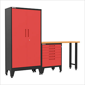 Red 3-Piece Garage Cabinet Set with Levelers