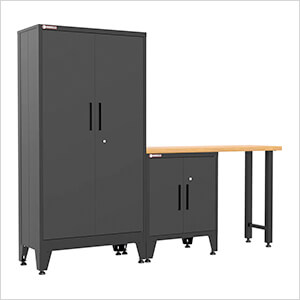 Black 3-Piece Garage Cabinet Set with Levelers