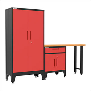 Red 3-Piece Garage Cabinet Set with Levelers