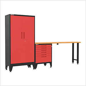 Red 3-Piece Garage Cabinet Set with Levelers