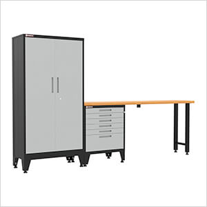 Grey 3-Piece Garage Cabinet Set with Levelers