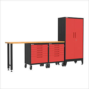 Red 4-Piece Garage Cabinet Set with Levelers and Casters