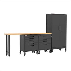 Black 4-Piece Garage Cabinet Set with Levelers and Casters