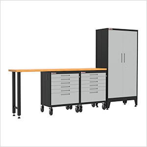 Grey 4-Piece Garage Cabinet Set with Levelers and Casters