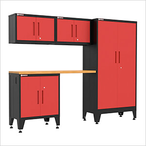 Red 5-Piece Garage Cabinet Set with Levelers
