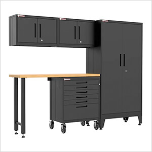Black 5-Piece Garage Cabinet Set with Levelers and Casters