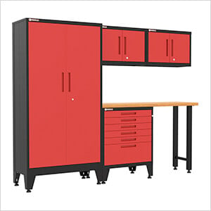 Red 5-Piece Garage Cabinet Set with Levelers