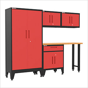 Red 5-Piece Garage Cabinet Set with Levelers