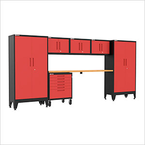 Red 7-Piece Garage Cabinet Set with Levelers and Casters