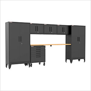 Black 7-Piece Garage Cabinet Set with Levelers and Casters