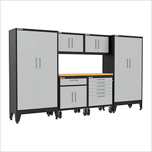 Grey 7-Piece Garage Cabinet Set with Levelers and Casters