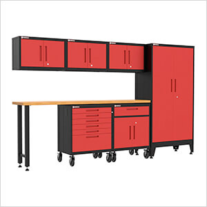 Red 7-Piece Garage Cabinet Set with Levelers and Casters