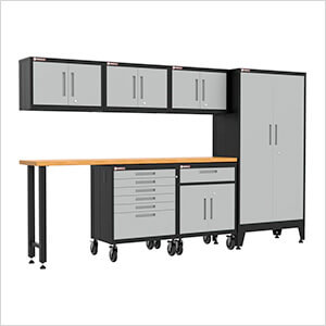 Grey 7-Piece Garage Cabinet Set with Levelers and Casters