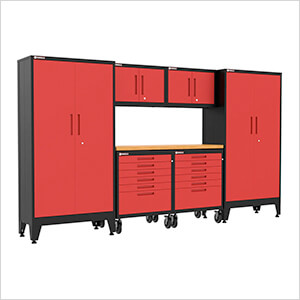 Red 7-Piece Garage Cabinet Set with Levelers and Casters