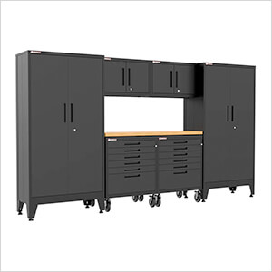 Black 7-Piece Garage Cabinet Set with Levelers and Casters