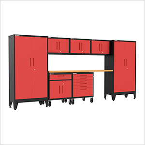 Red 8-Piece Garage Cabinet Set with Levelers and Casters