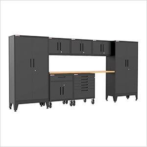 Black 8-Piece Garage Cabinet Set with Levelers and Casters